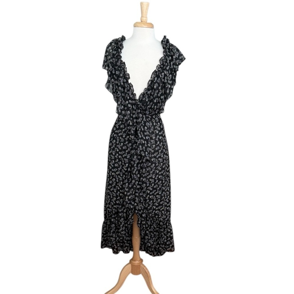 Misa Los Angeles Sexy Romantic Chic Black Floral Midi Dress Size Small